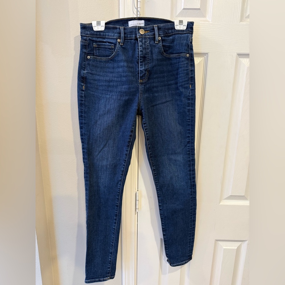 Loft High Waist Skinny Jeans Dark Wash  Tagged Size 29/8 Preshrunk To 27 Inseam